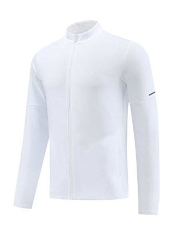 Men's casual wear cardigan, full zip, fitness training wear, white.