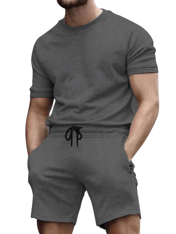 Casual Men's Solid Color Short-Sleeve T-Shirt and Quarter Pants Sports Suit