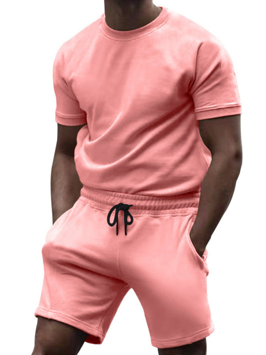 Casual Men's Solid Color Short-Sleeve T-Shirt and Quarter Pants Sports Suit