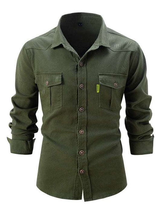 Men's casual fashion business long sleeve shirt, solid pattern, green, cotton blend.