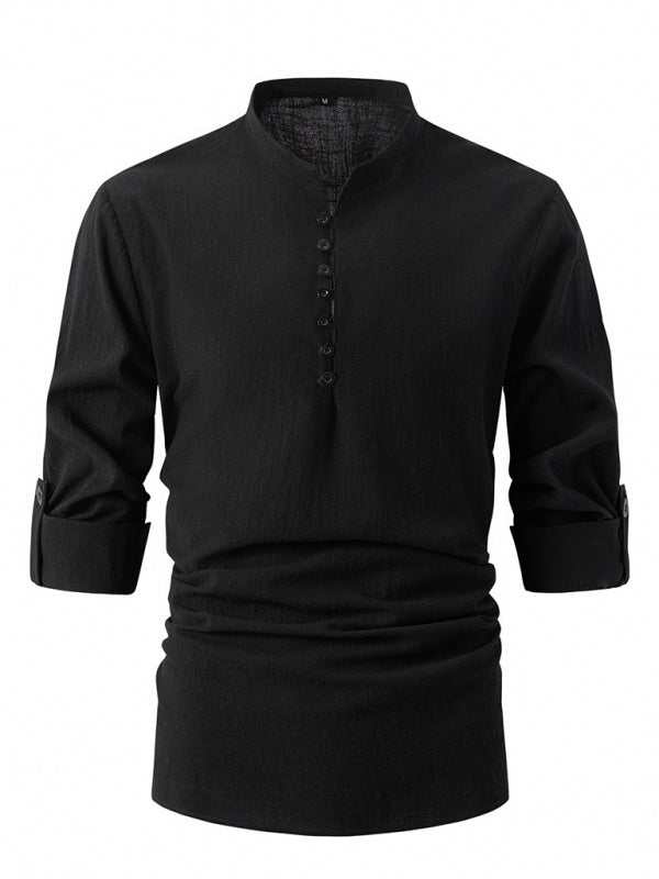 Chic Retro Stand Collar Slim Fit Long Sleeve Casual Shirt for Effortless Style