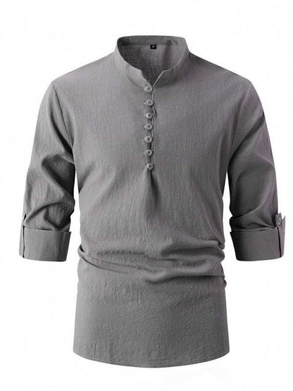 Chic Retro Stand Collar Slim Fit Long Sleeve Casual Shirt for Effortless Style