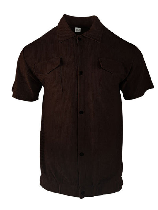 Men's Casual Short-Sleeved Cardigan Shirt with Front Pocket