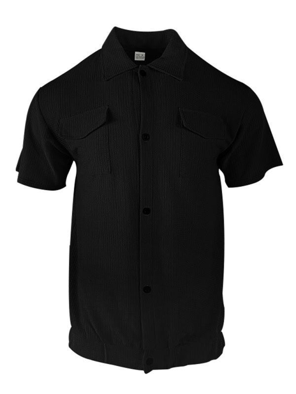Men's Casual Short-Sleeved Cardigan Shirt with Front Pocket
