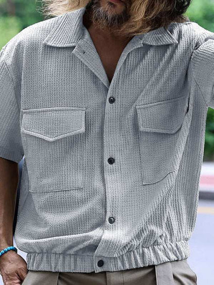 Casual Short-Sleeve Men's Cardigan with Front Pocket – Perfect for Spring and Summer Outings