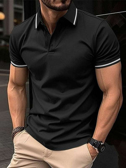 Sophisticated Ribbed Collar Sports Polo Shirt - Stylish Comfort for Every Occasion