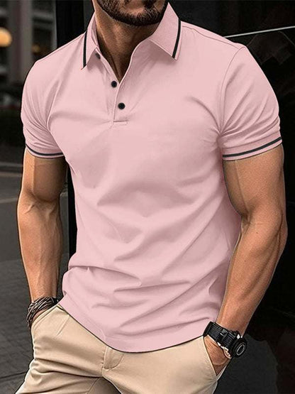 Sophisticated Ribbed Collar Sports Polo Shirt - Stylish Comfort for Every Occasion