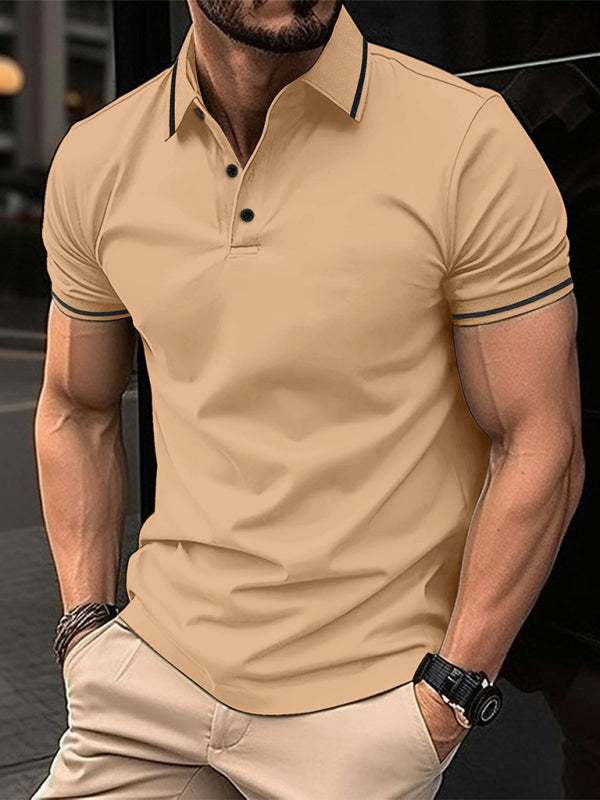 Sophisticated Ribbed Collar Sports Polo Shirt - Stylish Comfort for Every Occasion