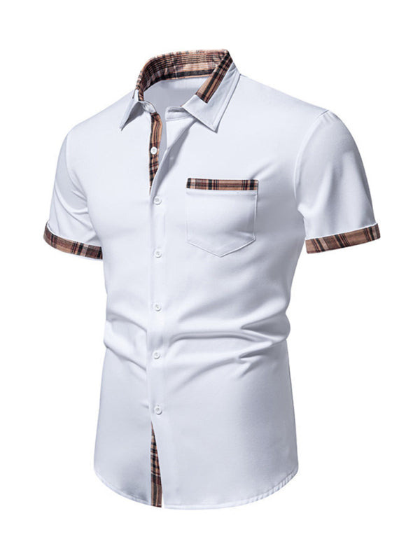 Plaid Color Block Men's Casual Short Sleeve Shirt
