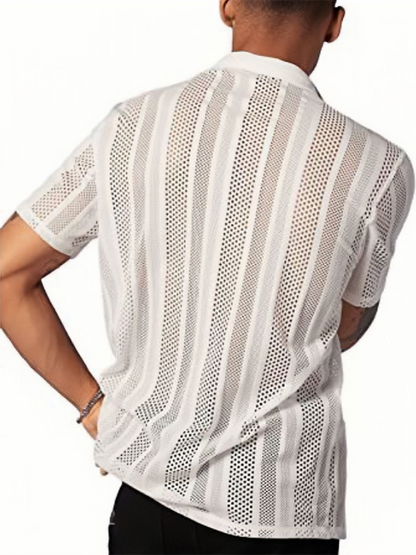 Trendy Spring-Summer Knitted Short Sleeve Button-Up Shirt for Effortless Street Style