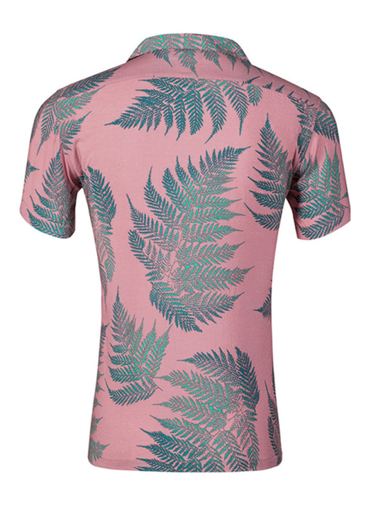 Maple Leaf Print Men's Relaxed Beach Shirt