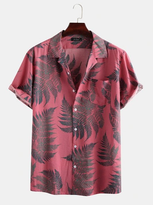 Maple Leaf Print Men's Relaxed Beach Shirt