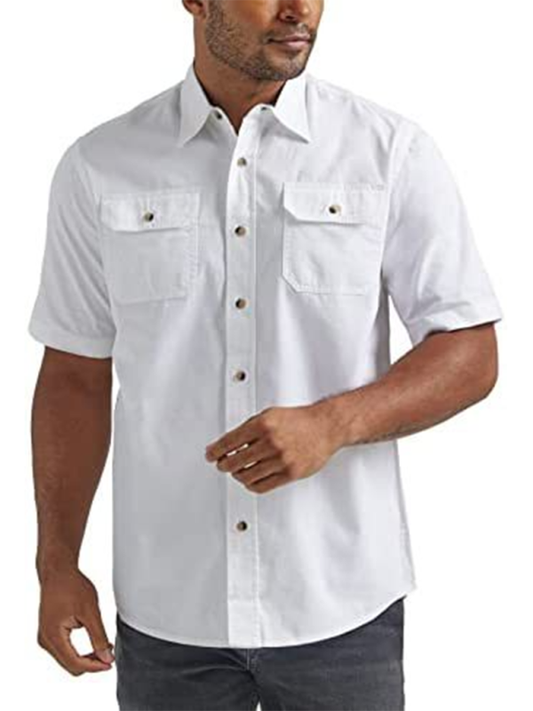 Classic Men's Short Sleeve Cotton Shirt for Casual Elegance