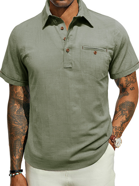 Casual Men's Short-Sleeve Shirt with Lapel Collar