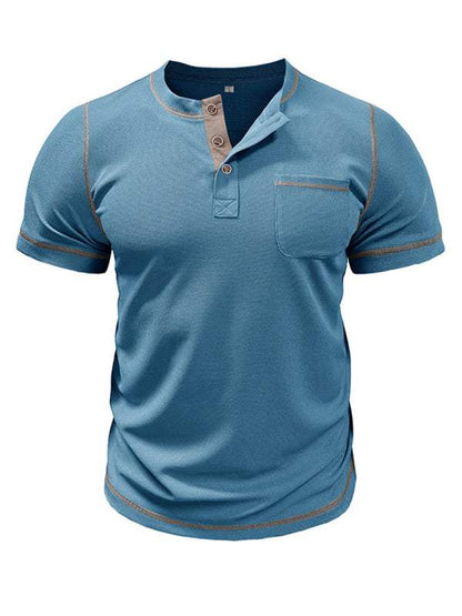 Vintage-Inspired Men's Short Sleeve Henley T-Shirt for Effortless Style