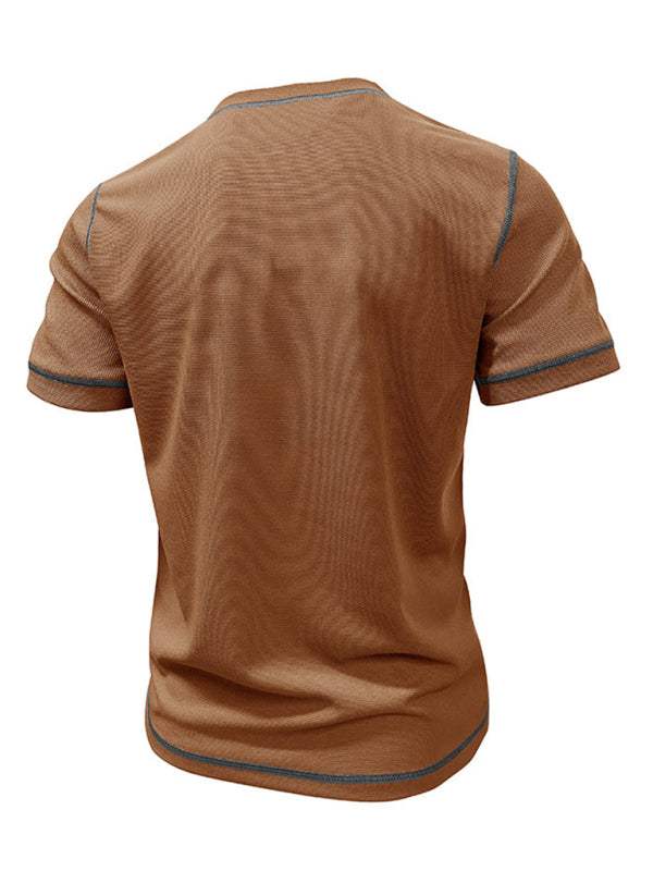 Vintage-Inspired Men's Short Sleeve Henley T-Shirt for Effortless Style