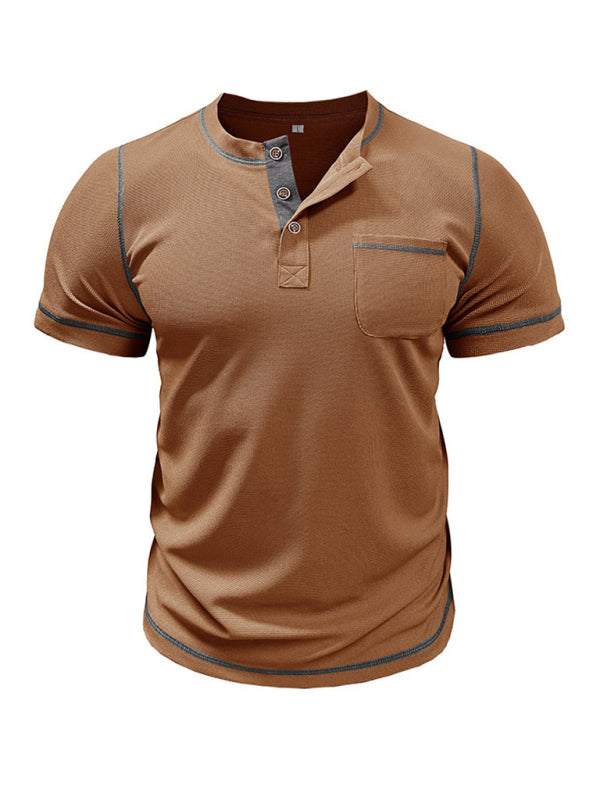 Vintage-Inspired Men's Short Sleeve Henley T-Shirt for Effortless Style