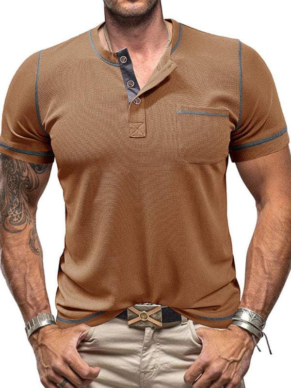 Vintage-Inspired Men's Short Sleeve Henley T-Shirt for Effortless Style