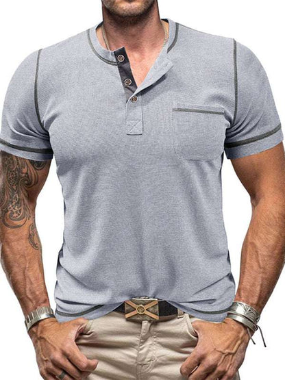 Vintage-Inspired Men's Short Sleeve Henley T-Shirt for Effortless Style