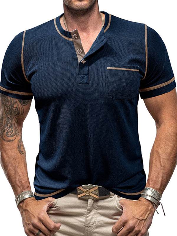 Vintage-Inspired Men's Short Sleeve Henley T-Shirt for Effortless Style