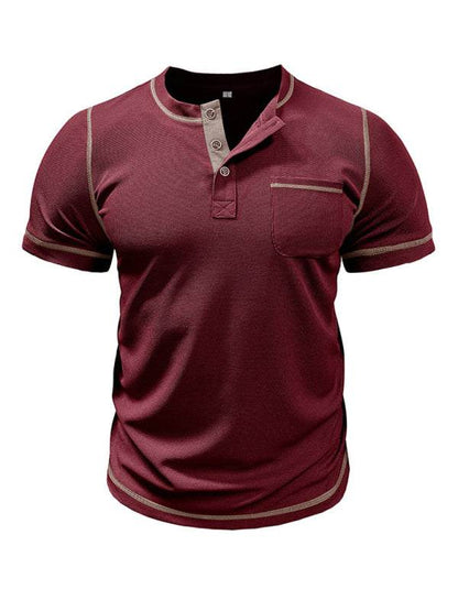 Vintage-Inspired Men's Short Sleeve Henley T-Shirt for Effortless Style