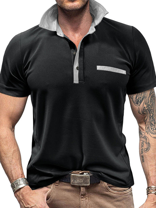 Men's Stylish Color Block Polo Shirt for Casual Elegance