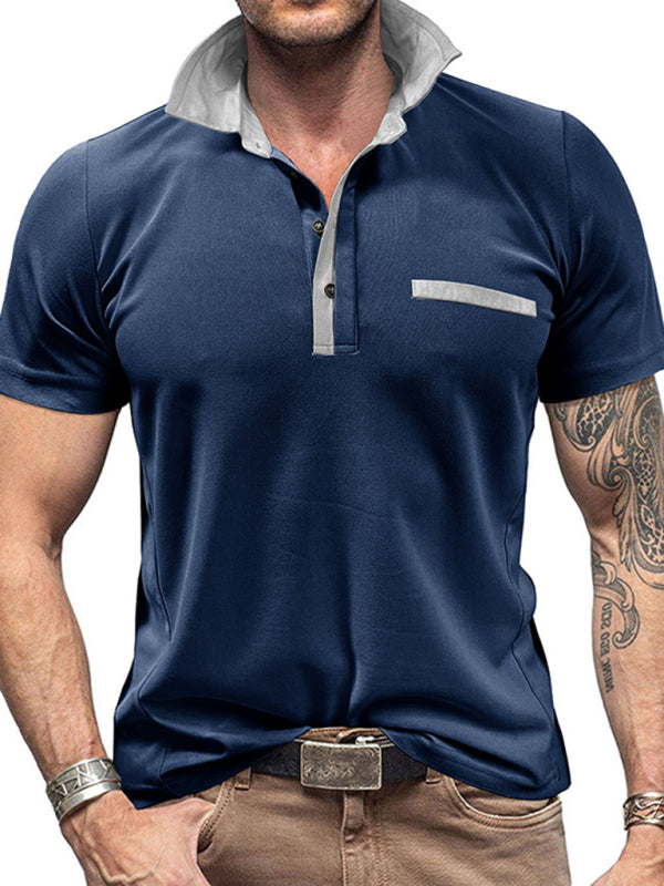Men's Stylish Color Block Polo Shirt for Casual Elegance