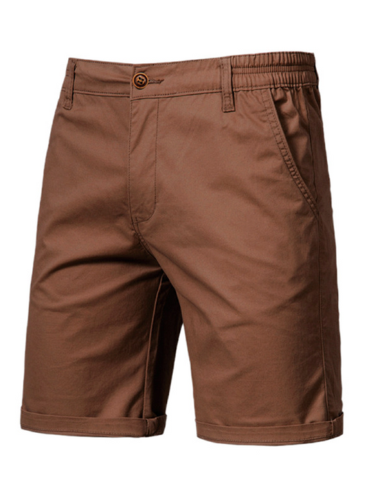 Men's straight slim fit cotton shorts, large size, solid color, leisure style.