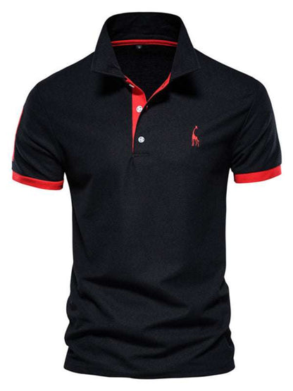 Chic Deer Embroidered Men's Polo Shirt - Short Sleeve Lapel Design for Effortless Spring Style