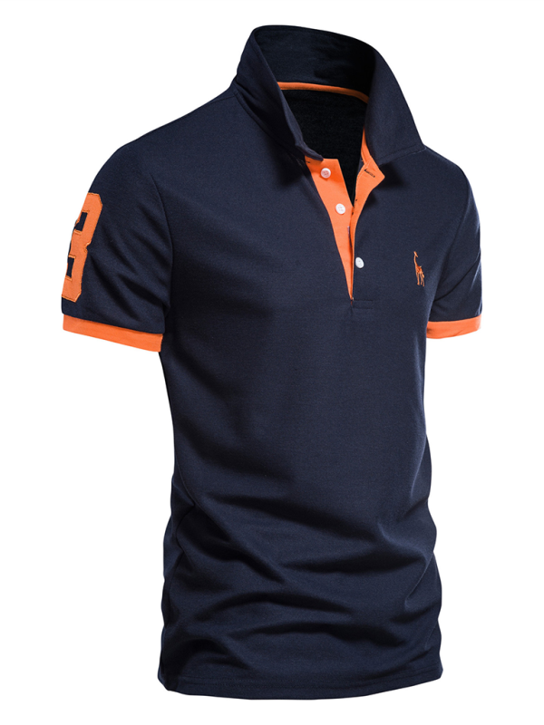 Chic Deer Embroidered Men's Polo Shirt - Short Sleeve Lapel Design for Effortless Spring Style