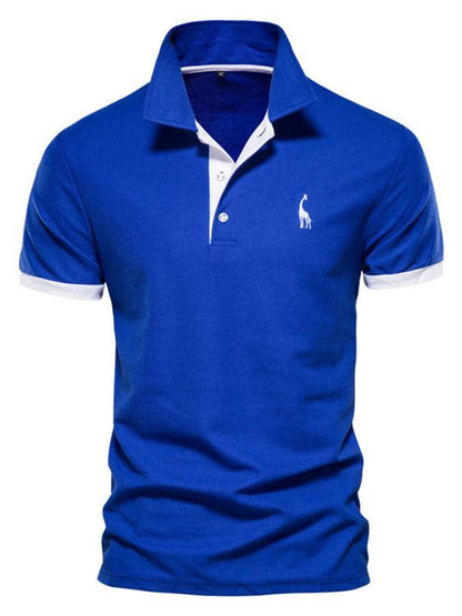 Chic Deer Embroidered Men's Polo Shirt - Short Sleeve Lapel Design for Effortless Spring Style