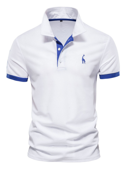 Chic Deer Embroidered Men's Polo Shirt - Short Sleeve Lapel Design for Effortless Spring Style