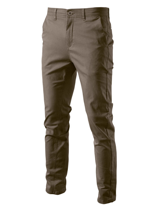 Men's solid color casual pants, four-season wear, cotton blend, slight elasticity.