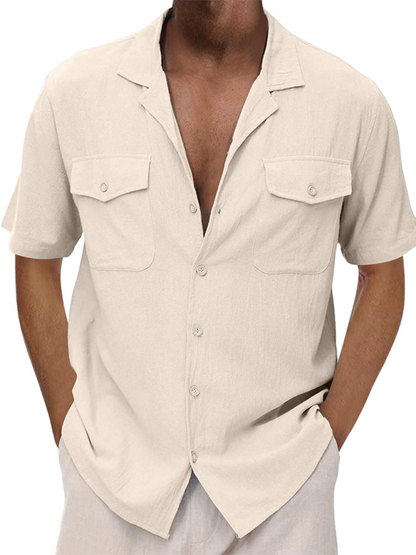 Chic Short Sleeve Casual Cardigan for Men with Double Pockets – Perfect for Spring-Summer!