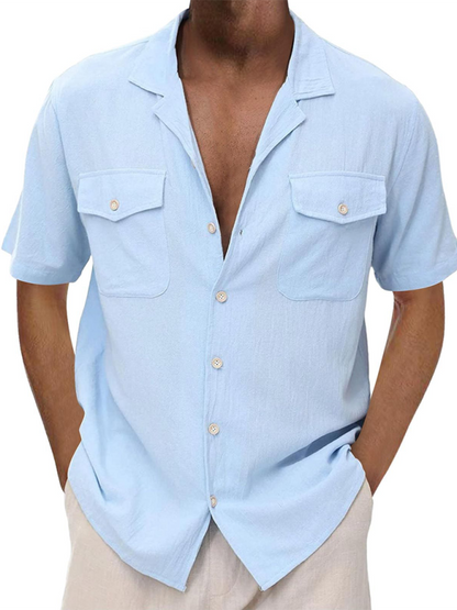 Chic Short Sleeve Casual Cardigan for Men with Double Pockets – Perfect for Spring-Summer!