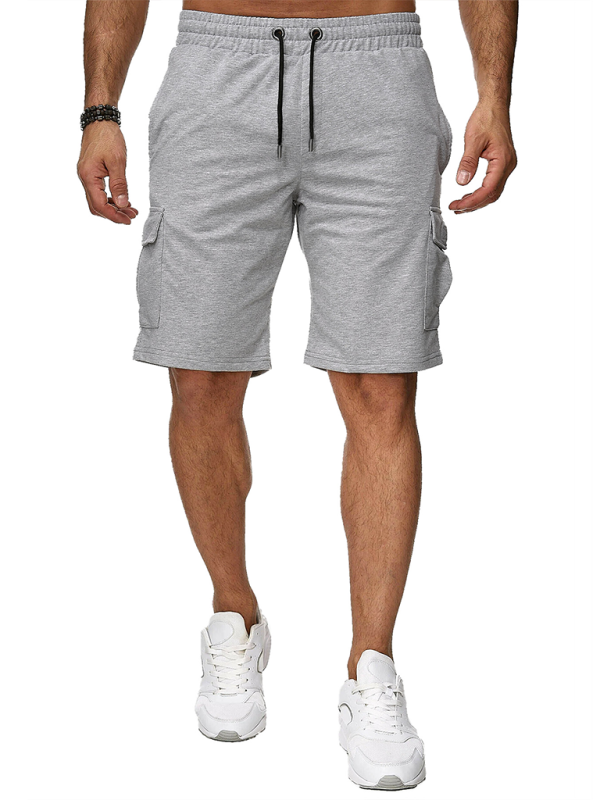 Men's short sports overalls, multi-pocket, casual fitness shorts, spring-summer wear.