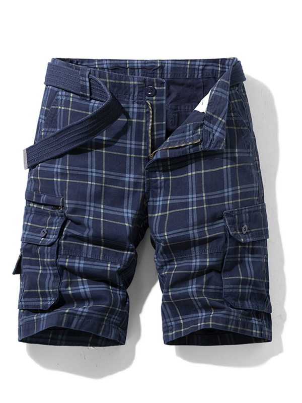 Stylish Men's Plaid Sports Shorts - Slim Fit, Multi-Pocket Casual Wear for Spring & Summer