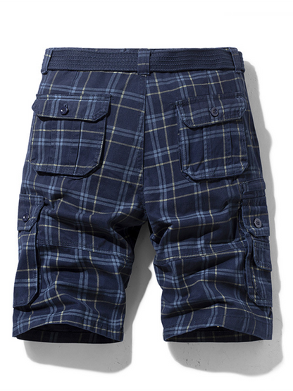 Stylish Men's Plaid Sports Shorts - Slim Fit, Multi-Pocket Casual Wear for Spring & Summer