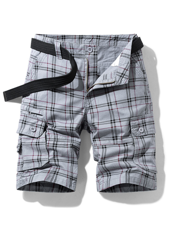 Stylish Men's Plaid Sports Shorts - Slim Fit, Multi-Pocket Casual Wear for Spring & Summer