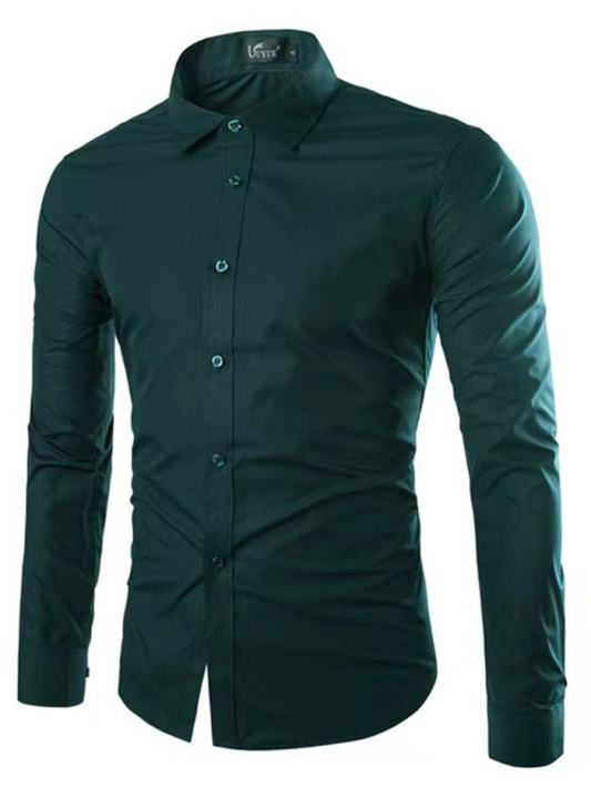 Casual lapel non-iron long-sleeved solid shirt for autumn-winter.