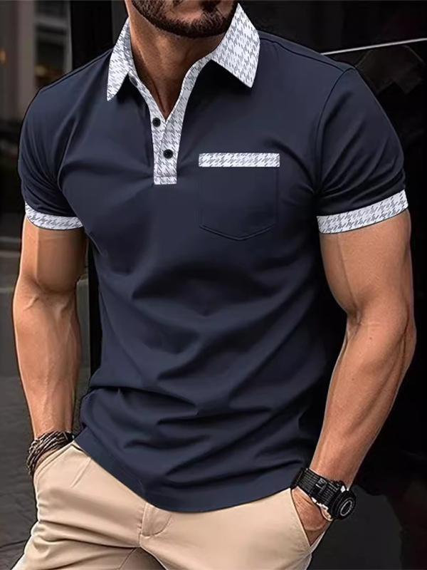 Vibrant Men's Short Sleeve Polo Shirt with Stylish Patchwork Design