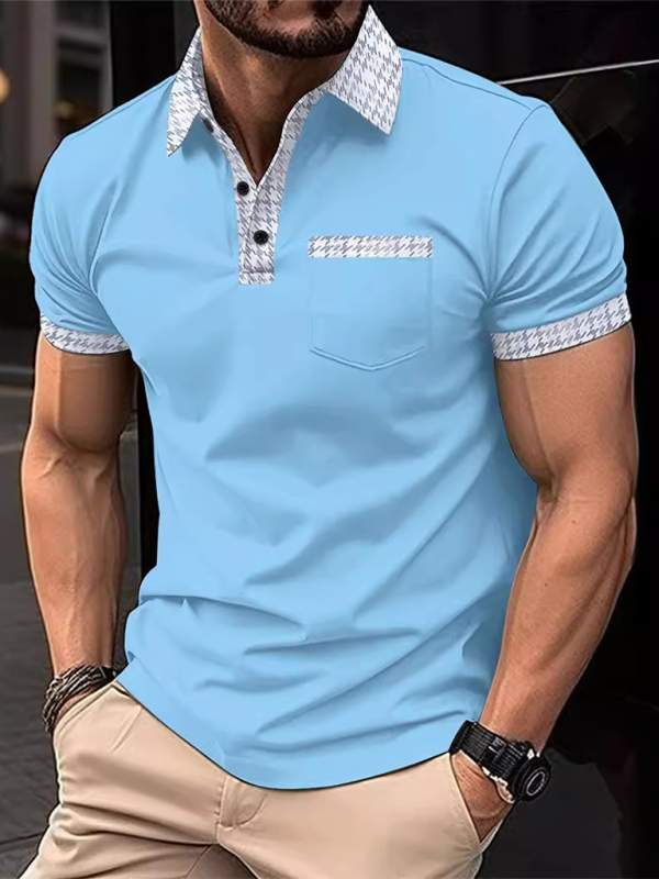 Vibrant Men's Short Sleeve Polo Shirt with Stylish Patchwork Design