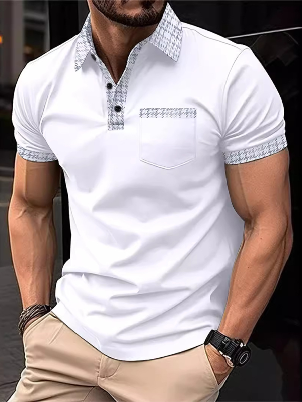 Vibrant Men's Short Sleeve Polo Shirt with Stylish Patchwork Design