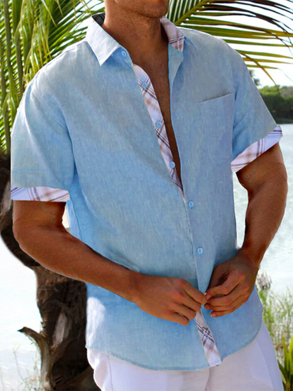 Luxe Men's Short Sleeve Vacation Shirt with Stylish Contrast Lapel