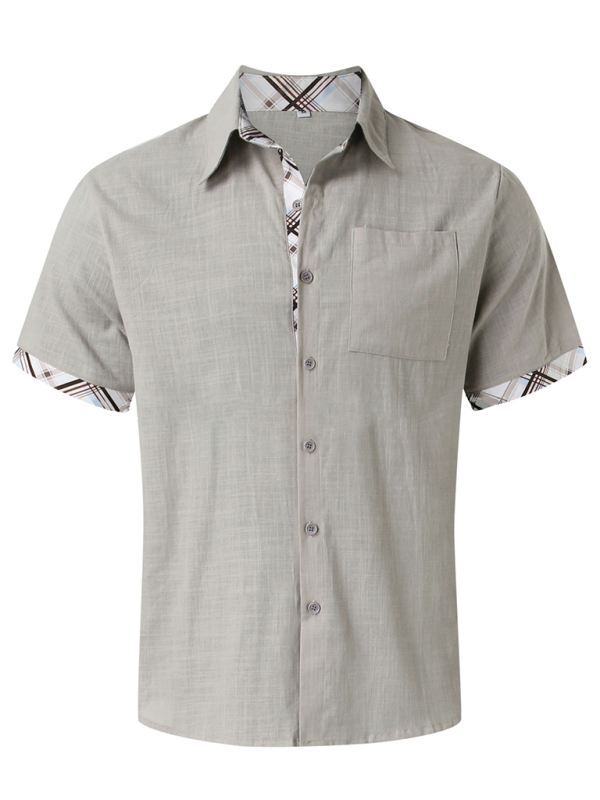 Luxe Men's Short Sleeve Vacation Shirt with Stylish Contrast Lapel