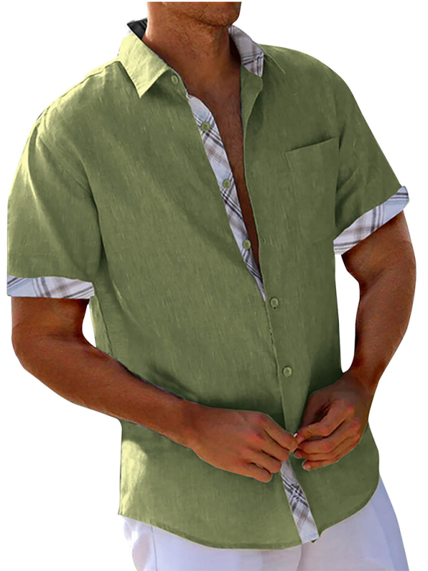 Luxe Men's Short Sleeve Vacation Shirt with Stylish Contrast Lapel