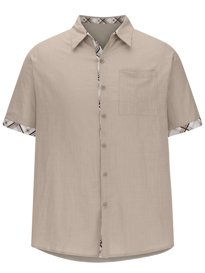 Luxe Men's Short Sleeve Vacation Shirt with Stylish Contrast Lapel