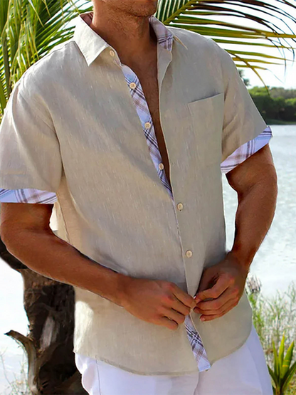 Luxe Men's Short Sleeve Vacation Shirt with Stylish Contrast Lapel