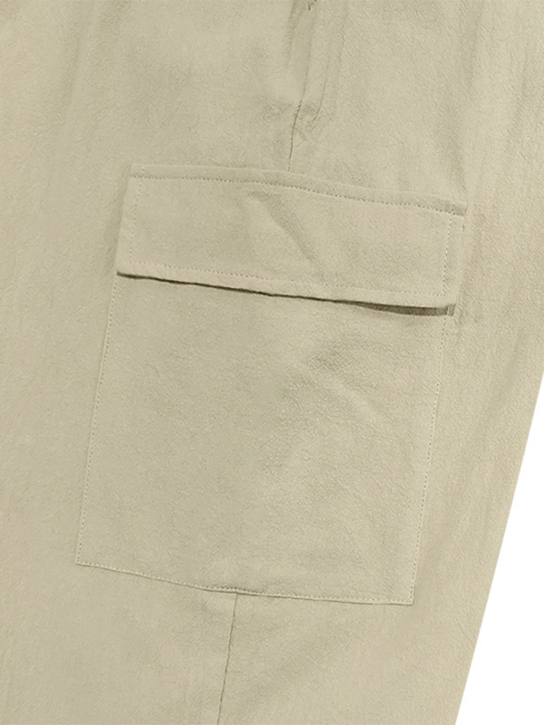 Versatile Cotton Cargo Trousers with Drawstring & Cuffed Hem