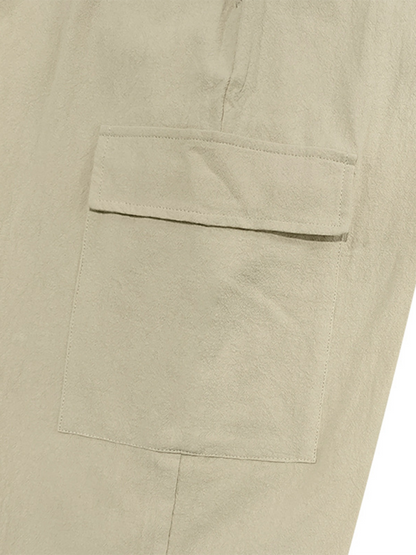 Versatile Cotton Cargo Trousers with Drawstring & Cuffed Hem